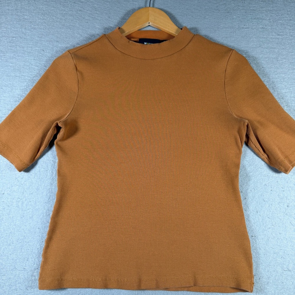 Maeve by Anthropologie Womens Rust Orange Ribbed Mock Neck Short Sleeve Top S